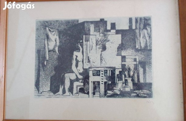 Rézkarc Túri Mária, keretezve