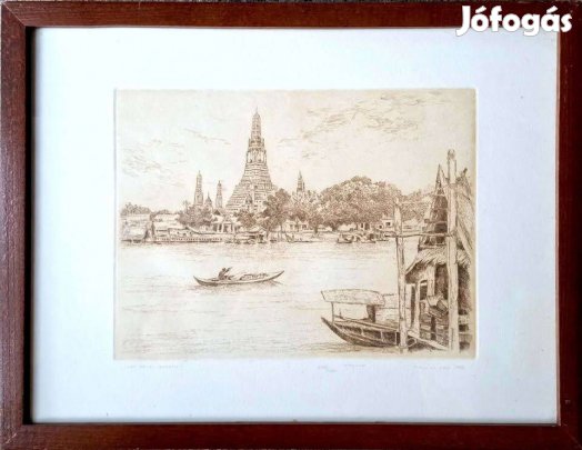 Rézkarc Wat Arun, Bangkok (32,5×42,5 cm, keretezve)