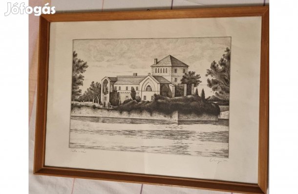 Rézkarc üvegezett keretben - Varga - Tatai vár