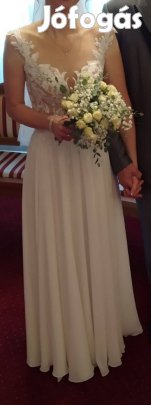 Ricca Sposa muszlin uszályos menyasszonyi ruha- 36 méret