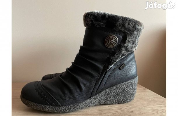 Rieker női bokacsizma (38) vízáll, ék talpú, bundás belső