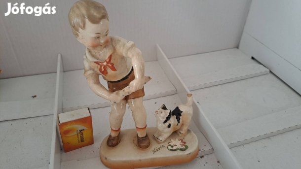 Ritka Antik Heinz Neuhauser gyermek cicával porcelán