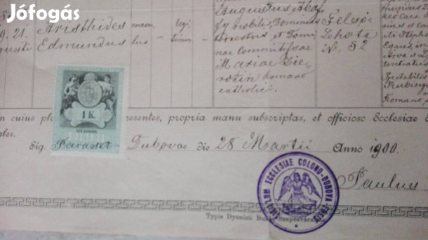 Ritka Anyakönyvi dokumentum 1900-as kiadású