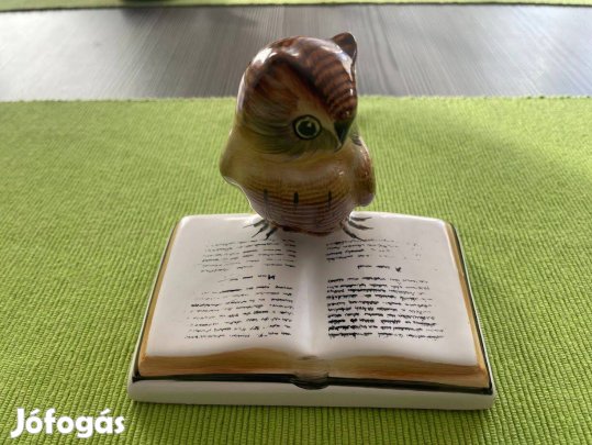 Ritka Bodrogkeresztúri Kerámia Könyves Bagoly Figura Bölcsesség otthon