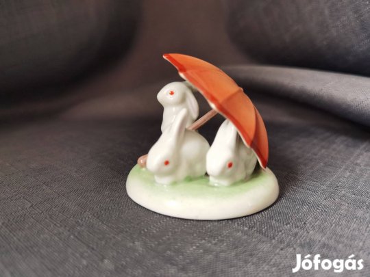 Ritka Drasche-Kőbányai porcelán nyuszik esernyő alatt