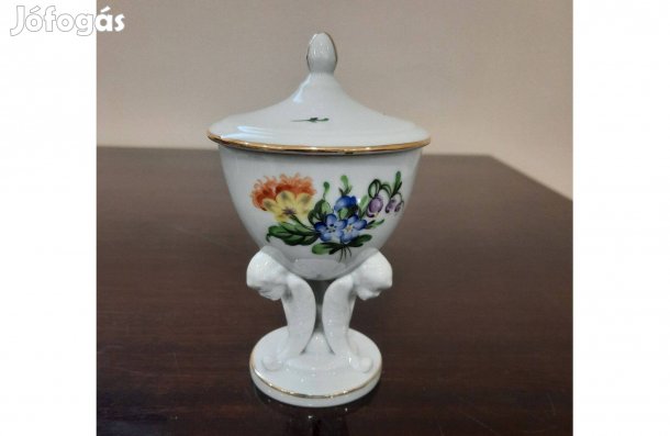 Ritka Herendi virágmintás porcelán fedeles kehely