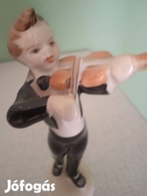 Ritka Hollóházi porcelán figura hegedűs fiú jelzett 60as évekből