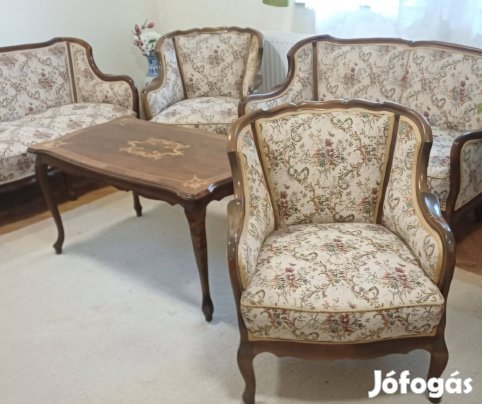 Ritka, értéktartó, klasszikus ülőgarnitúra intarziás asztallal!