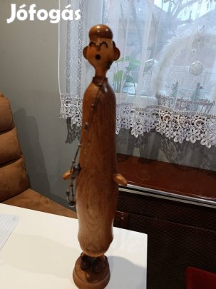 Ritka, óriás antik fafaragás - Lehrer Lämpel füstölő figura (42 cm)