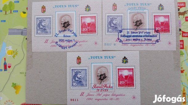 Ritka alkalmi bélyegzéssel II. János Pál Pápa emlékívek 3 db