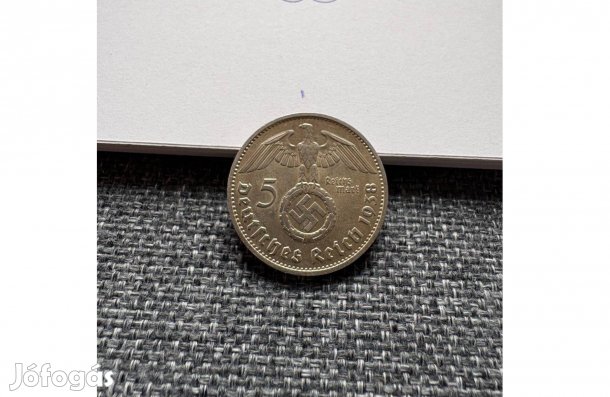 Ritka birodalmi ezüst 5 márka (Reichsmark) -1938 F (#3)