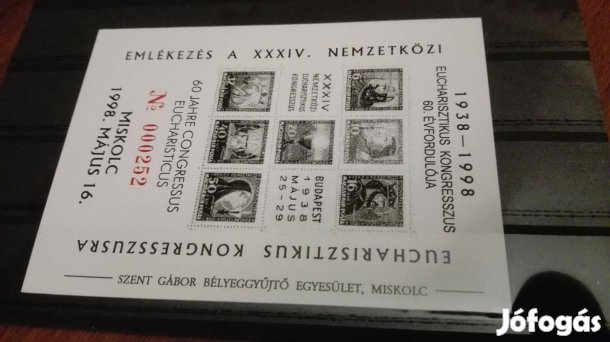 Ritka fekete nyomat Eucharisztikus Kongresszus 1938-1998 eml