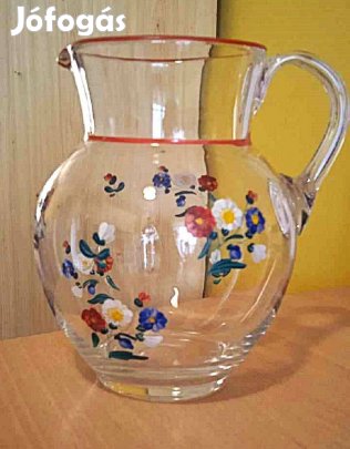 Ritka kézzel festett, fújt üveg régi nagy kancsó