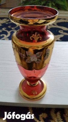 Ritka különleges bohémia arany dombor nyomott virágmintás váza
