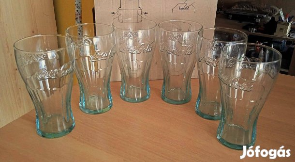 Ritka nagy, 6 db-os Coca Colás, BRF jelzésű, zöldes pohár készlet
