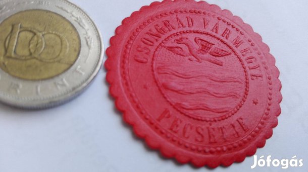 Ritka régi levélzáró "Csongrád Vármegye Pecsétje" szép db