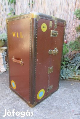 Ritka régi utazó bőrönd - hajó koffer - 100 cm magas