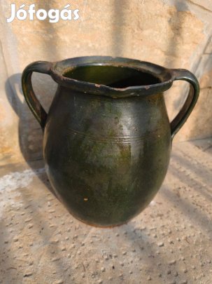 Ritka sötét zöld népi mázas kancsó