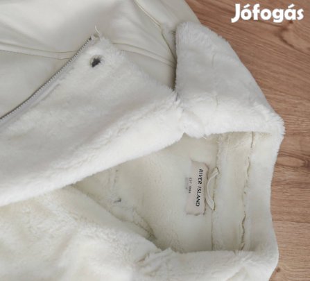 River Island fehér minőségi női irha szőrme kabát M