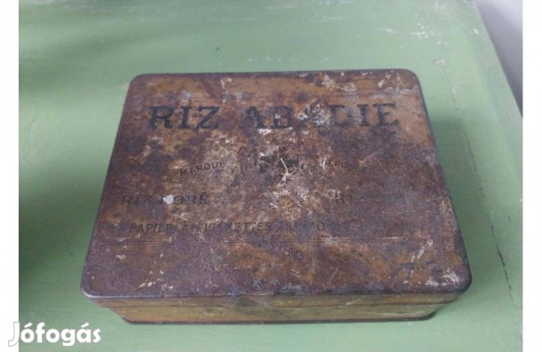 Riz Abadie cigarettapapír taró fémdoboz, kopott régi doboz