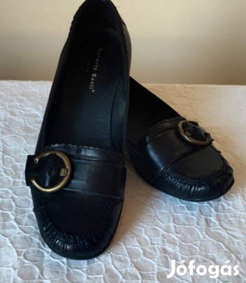 Roberto Santi olasz stílusú női fekete bőr félcipő/balerina