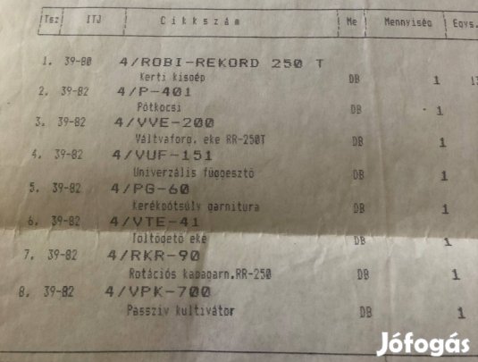Robi 259T kert traktor és tartozékai eladók
