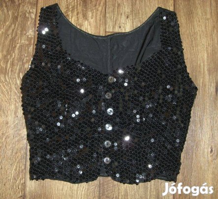 Roccobarocco flitteres rugalmas fekete crop top rövid felső mellény