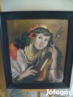 Roma lány hegedűvel festmény