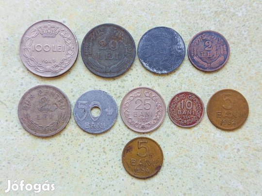 Románia 10 db Különböző Régi Érme 5 10 25 50 Bani Lej Lei 1921-1954