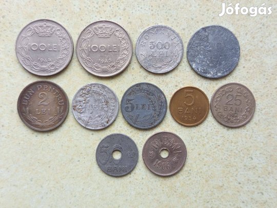 Románia 11 db Különböző Érme Bani 2,5,20,100,500 Lej Lei 1906-1954