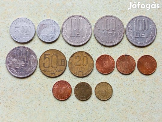 Románia 14 db Érme 1 5 Bani 20 50 100 1000 5000 Lej Lei 1992-2024