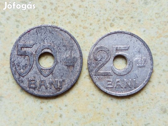 Románia 2 db Különböző Érme 25 50 Bani 1921