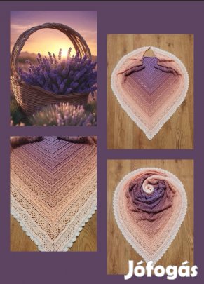 Romantikus színvilágú, kézzel horgolt vállkendő. 