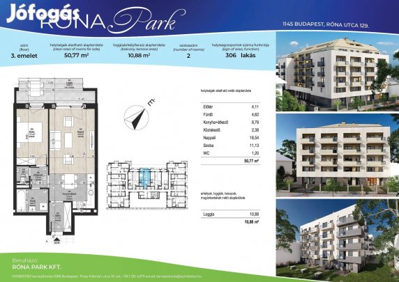 Róna utcában, új építésű, 2 szobás, erkélyes lakás eladó!