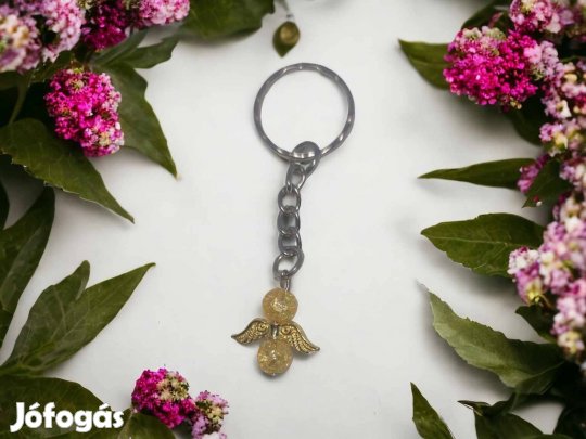 Roppantott arany aura kvarc angyal kulcstartó