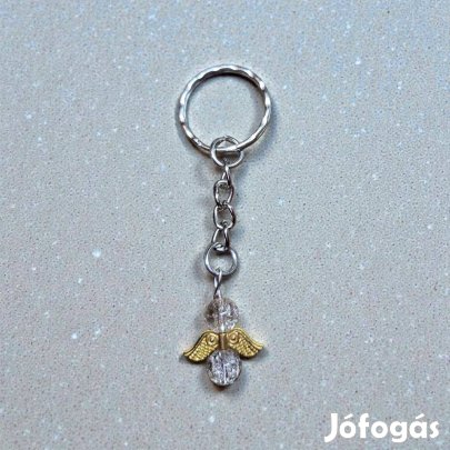 Roppantott kvarcüveg angyal kulcstartó