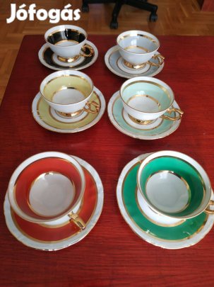 Roschütz német porcelán aranyozott csésze szett 6 személyes