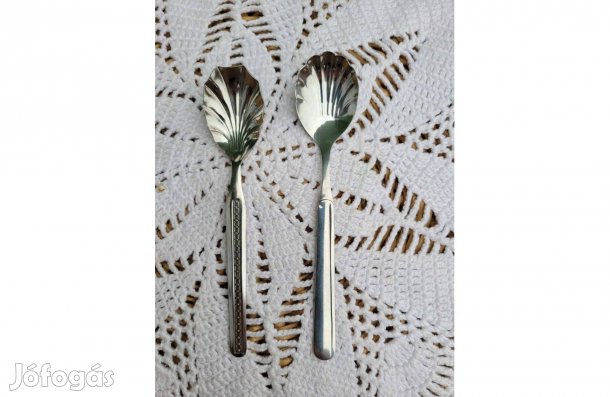 Rostfrei kagyló fejű cukor vagy kaviár kis kanál 2 db