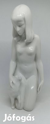 Royal Dux porcelán Art Deco akt cicával"Ritka"!