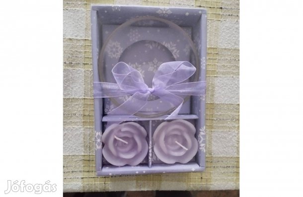 Rózsa gyertya dekoráció üveg alátéttel