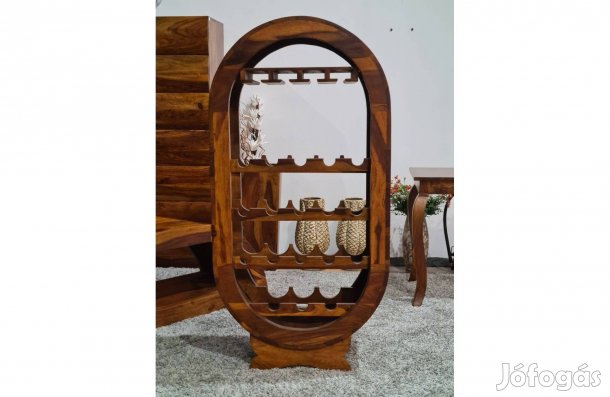 Rózsafából készült bor és pohártartó állvány egyedi forma 120 cm