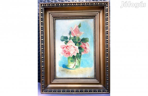 Rózsák régi csendélet Kiss P. 1922. antik olaj festmény
