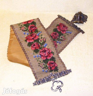 Rózsás, virágos gobelin cselédhívó csengőszár