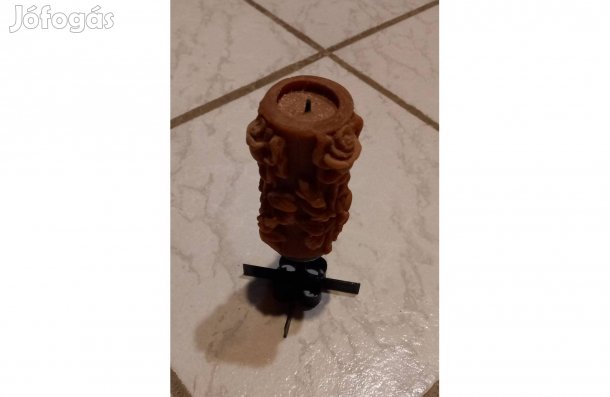 Rózsás bordó piros gyertya + fém gyertyatartó - Új