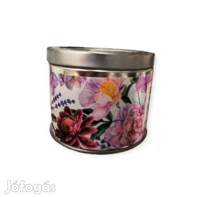 Rózsás illatos díszgyertya fém dobozban 7,5 cm