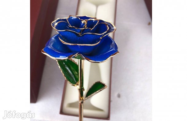 Rózsaszál Díszdobozos 28cm rózsa arany és kék színű ajándéktasakkal