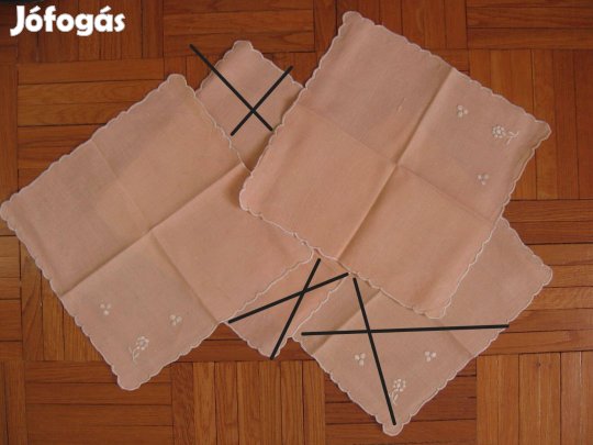 Rózsaszín, hímzett vászon zsebkendő, 2 db