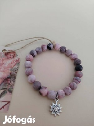 Rózsaszín ásványgyöngy karkötő nap medállal női gyöngy karkötő