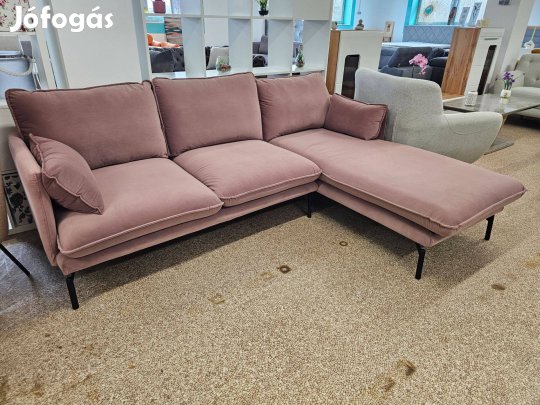 Rózsaszín bársony Mömax variálható sarokkanapé