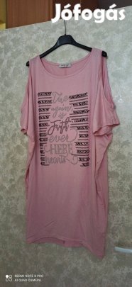 Rózsaszín fekete, ezüst kövekkel díszített tunika, miniruha 2XL-3XL